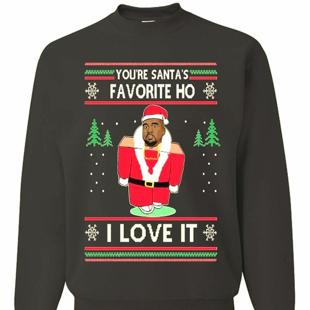 Kanye west ugly Christmas santa, santa's fav ho